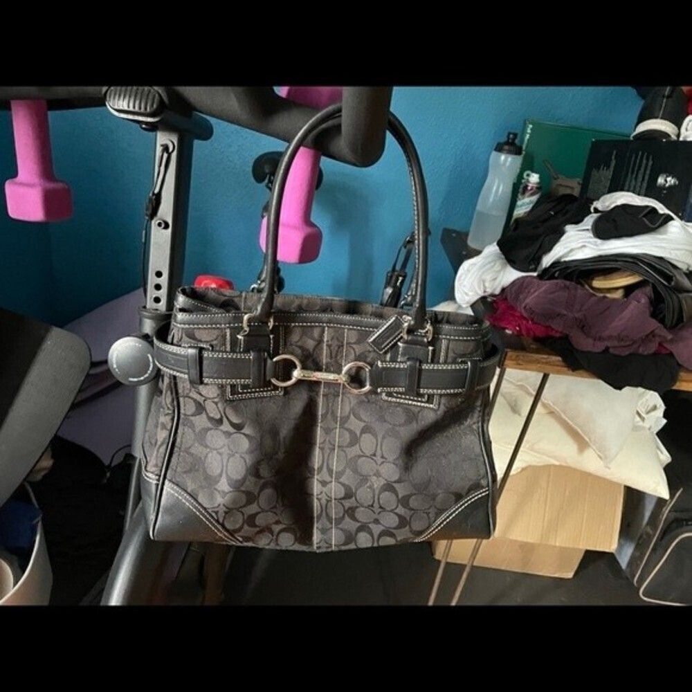 COACH purse black tote with signature Cs - Picture 9 of 10